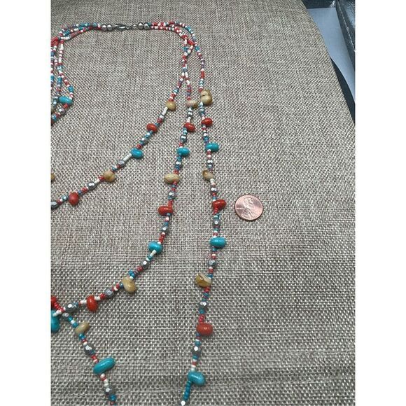 Multicolored 3 Strand Beaded Necklace Lobster Claw Clasp Southwestern Boho Chic - Picture 6 of 8